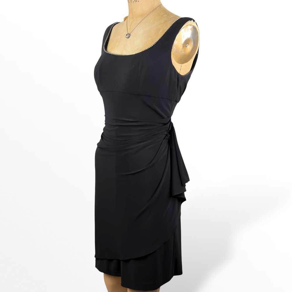 90s Alex Evenings Womens 8P Rhinestone Neckline Sheath Dress Draped Cocktail LBD - Picture 4 of 8